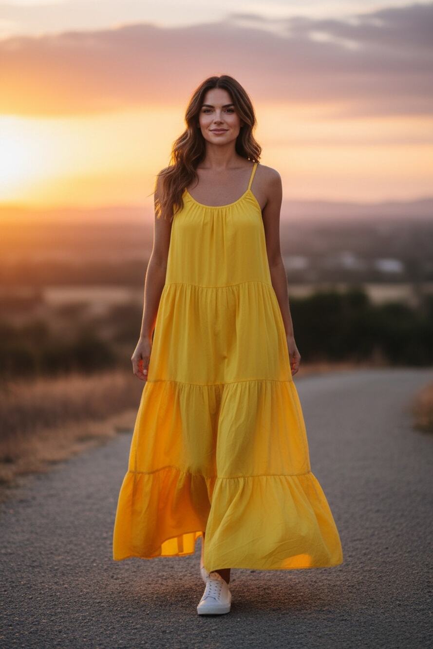 Banana Republic Yellow Silk Maxi Dress Sleeveless Tiered Slip Summer Dress XS